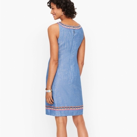 Talbots LINEN SCALLOP DETAIL SHIFT DRESS size 14P - Picture 3 of 9